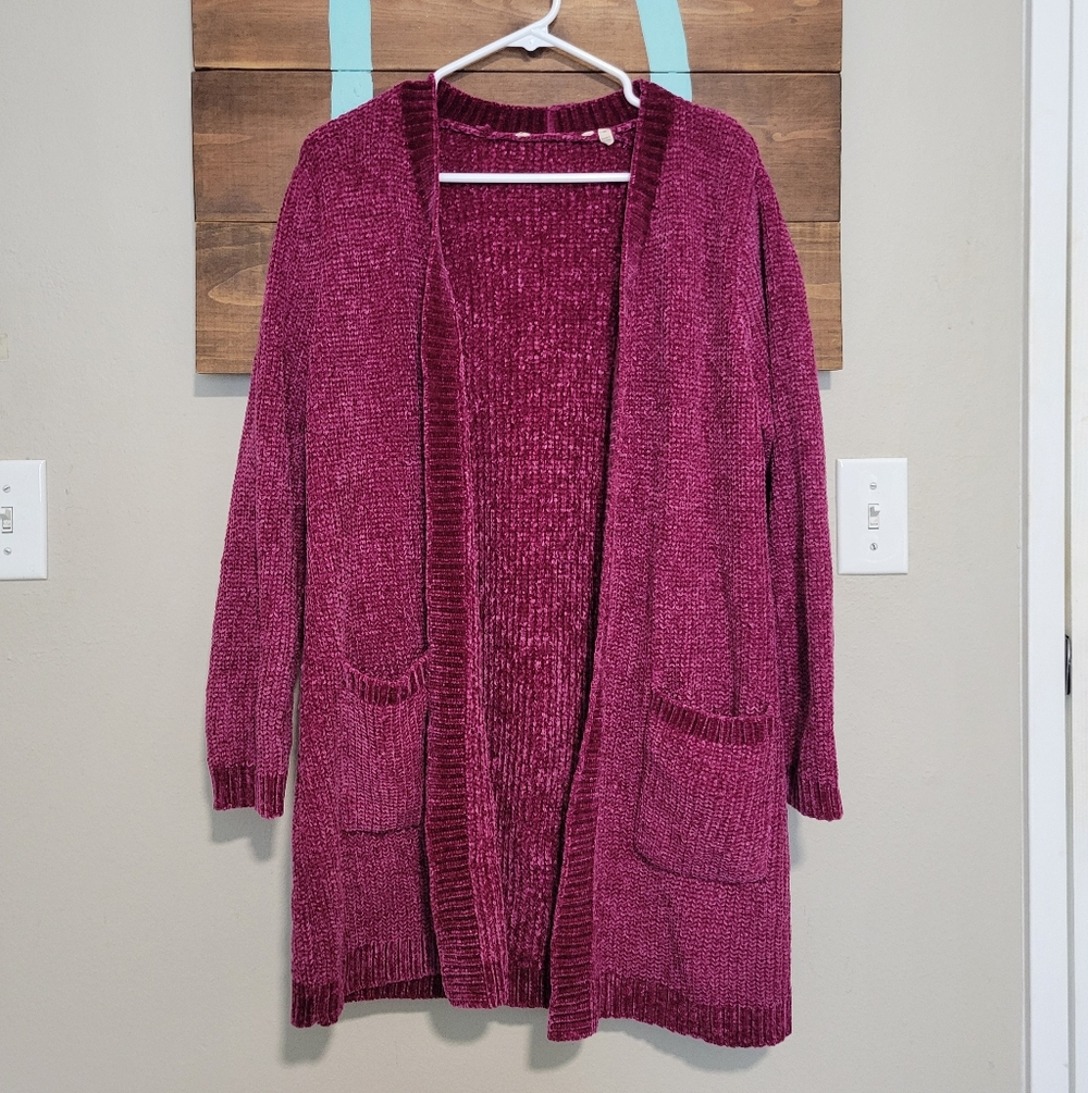 Soft Surrounding Boysenberry Faith Chenille Open Front Cozy Cardigan Size Medium